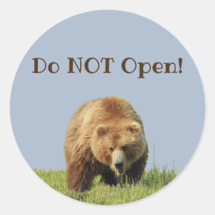 Rond Sticker avec ours grizzli "Ne pas ouvrir"
