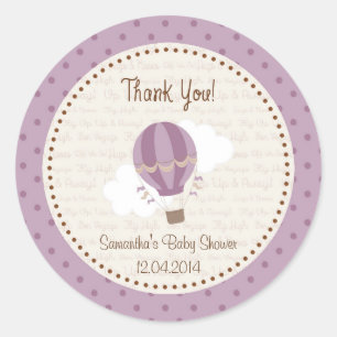 Rond Sticker Baby shower à ballon à air chaud violet