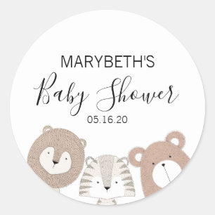 Rond Sticker Baby shower Animaux mignons