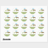 Rond Sticker Baby shower Bébé Bleu Oiseau (Feuille)