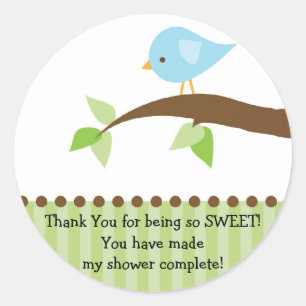 Rond Sticker Baby shower Bébé Bleu Oiseau