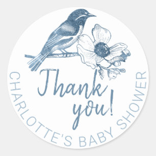 Rond Sticker Baby shower bleu Dusty Merci Favoriser