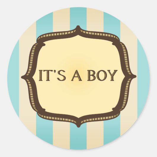 Rond Sticker Baby shower bleu - Stripes Vintages (Devant)