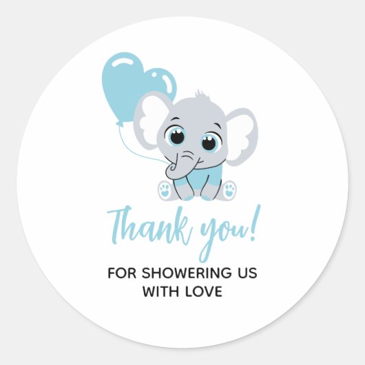 Rond Sticker Baby shower Blue Elephant (Devant)