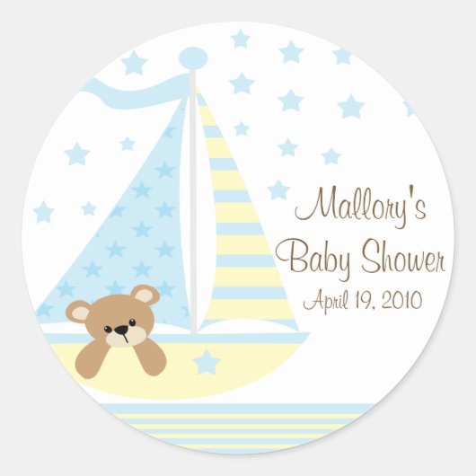 Rond Sticker Baby shower Blue Sailboat (Devant)