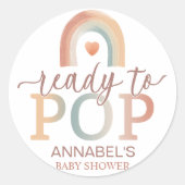 Rond Sticker Baby shower Boho Rainbow "Ready to Pop" - (Devant)