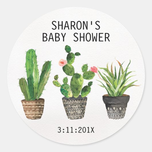 Rond Sticker Baby shower Cactus Poted (Devant)