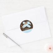 Rond Sticker Baby shower d'avion bleu (Enveloppe)