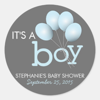 Rond Sticker Baby shower de balloon bleu moderne