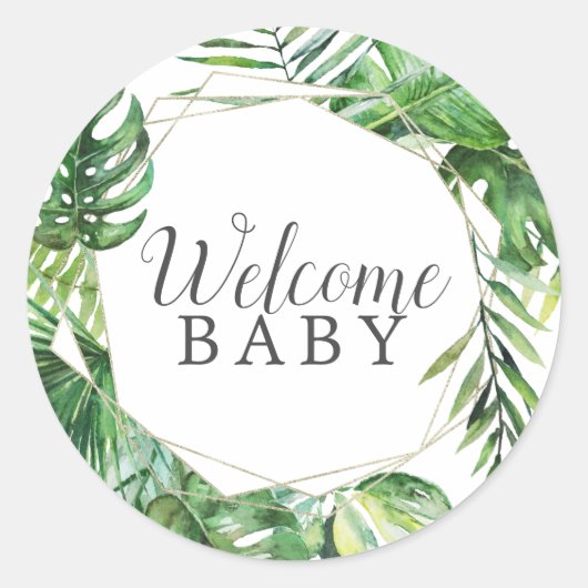 Rond Sticker Baby shower de bienvenue Wild Tropical Pal (Devant)