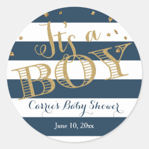Rond Sticker Baby shower de la Glam Navy Rugby Stripe B