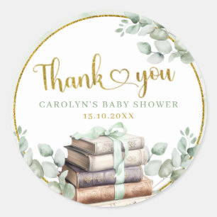 Rond Sticker Baby shower de Merci de livre vert