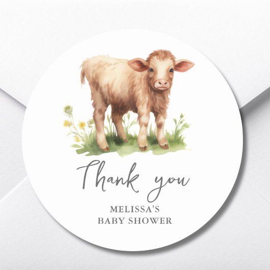 Rond Sticker Baby shower de Vache de ferme mignonne Mer