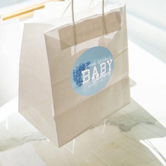 Rond Sticker Baby shower des Garçons Bleu Balloon