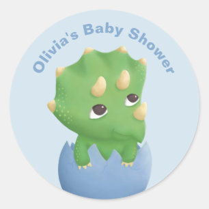 Rond Sticker Baby shower Dinosaur Triceratops
