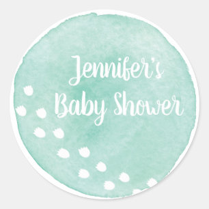 Rond Sticker Baby shower Dinosaure Aquarelle Verte