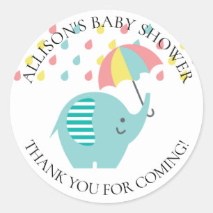 Rond Sticker Baby shower éléphant amusant