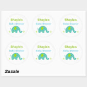 Rond Sticker Baby shower éléphant bleu et vert Favorise (Feuille)