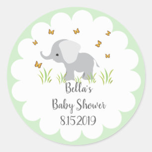 Rond Sticker Baby shower éléphant gris