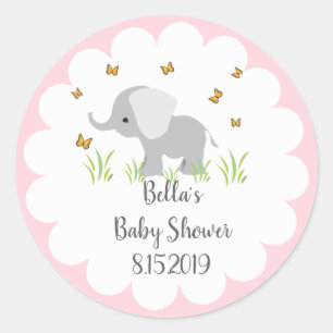 Rond Sticker Baby shower éléphant gris