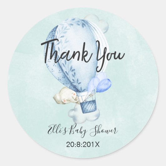 Rond Sticker Baby shower Elephant Haut Et Éloigné (Devant)