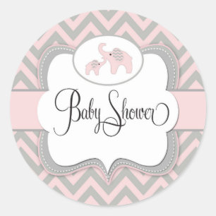 Rond Sticker Baby shower Eléphant Rose