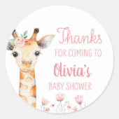 Rond Sticker Baby shower en Giraffe Rose (Devant)
