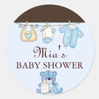 Rond Sticker Baby shower en ligne bleue