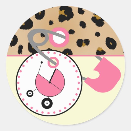 Rond Sticker baby shower - Épingle Leopard & Pink (Devant)
