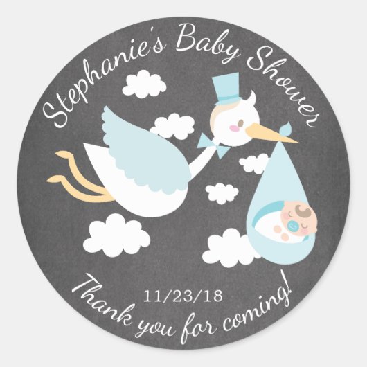 Rond Sticker Baby shower Favoriser Stork Boys (Devant)