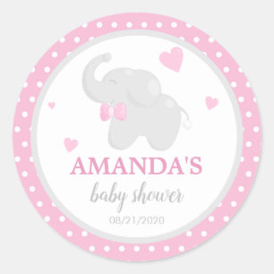 Rond Sticker Baby shower fille Polka Dot Rose Elephant