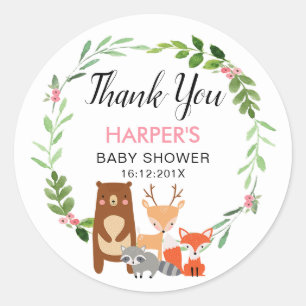 Rond Sticker Baby shower Filles Bois Animaux