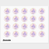 Rond Sticker Baby shower Filles Dragon Violet mou (Feuille)
