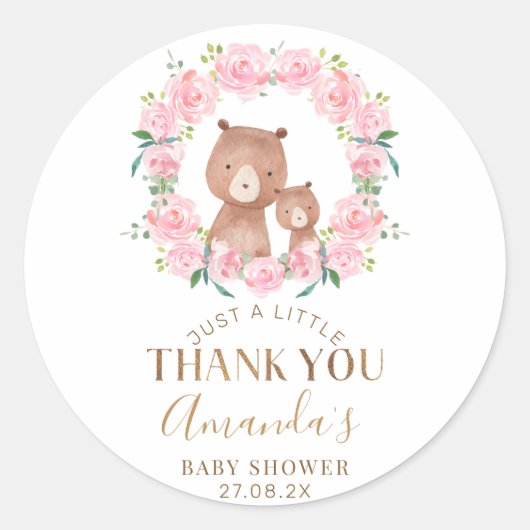 Rond Sticker Baby shower Fleur Rose (Devant)