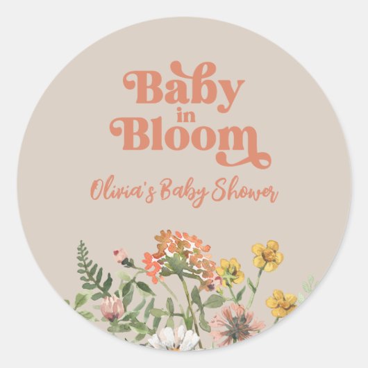 Rond Sticker Baby shower fleur sauvage (Devant)