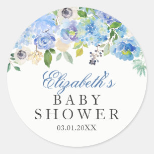 Rond Sticker Baby shower Floral Bleu