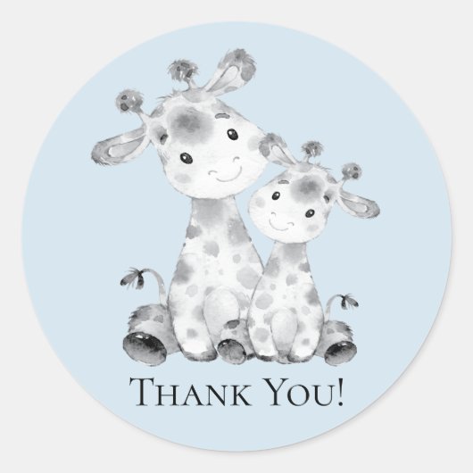 Rond Sticker Baby shower Giraffe Merci Favoriser (Devant)