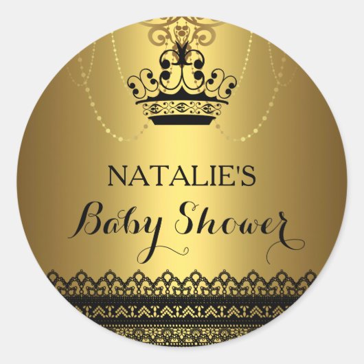 Rond Sticker Baby shower Gold & Black Crown (Devant)