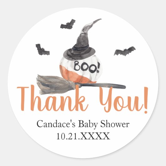 Rond Sticker Baby shower Halloween "A Little Boo" (Devant)
