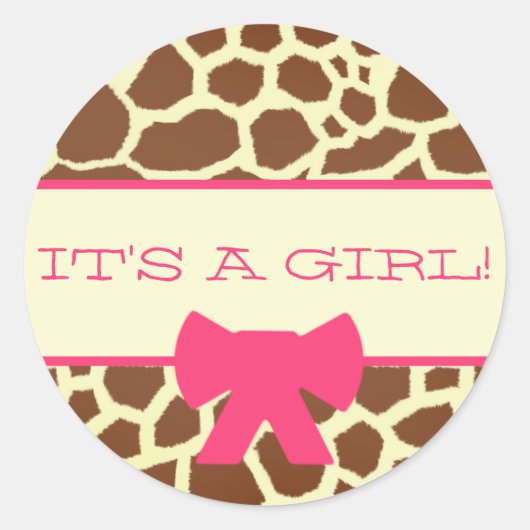 Rond Sticker baby shower - Impression Giraffe et rose (Devant)