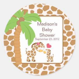 Rond Sticker Baby shower Jungle moderne Giraffe Safari