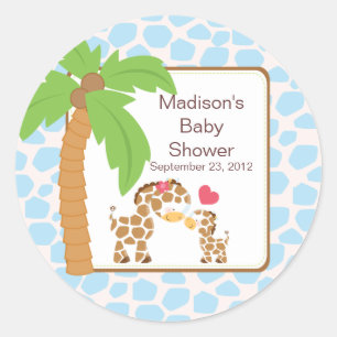 Rond Sticker Baby shower Jungle moderne Giraffe Safari