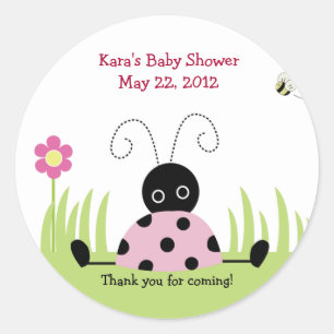 Rond Sticker Baby shower Little Ladybug (rose) Favorise