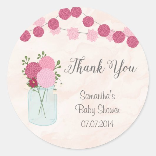 Rond Sticker Baby shower Mason Jar Fleurs (Devant)