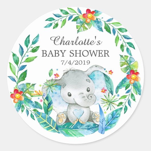 Rond Sticker Baby shower Merci de Jungle Elephan Favori (Devant)