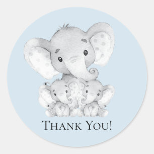 Rond Sticker Baby shower Merci Elephant Twins Favoriser