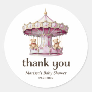 Rond Sticker Baby shower Merci Teddy Bear Twin Girl