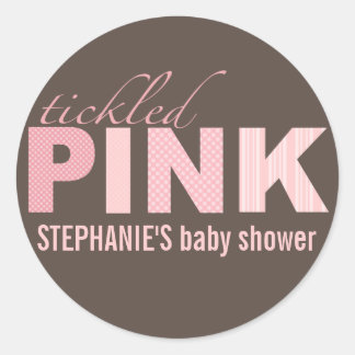 Rond Sticker Baby shower moderne pour bébé rose chatoui