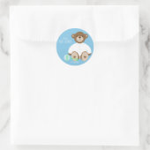Rond Sticker Baby shower Ours Teddy, arrière - plan ble (Sac)