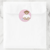Rond Sticker Baby shower Ours Teddy, arrière - plan ros (Sac)